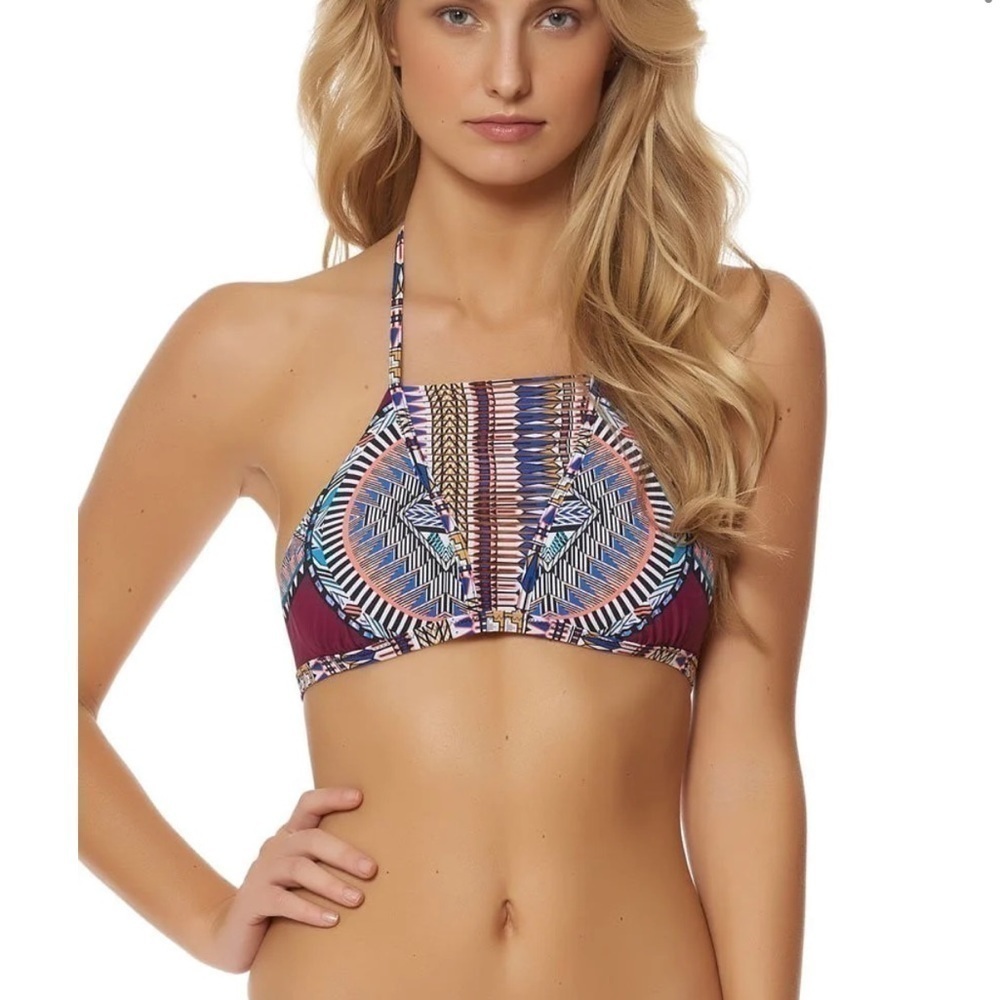 Red Carter Tribal Daze Strappy High Neck Halter Bikini Top